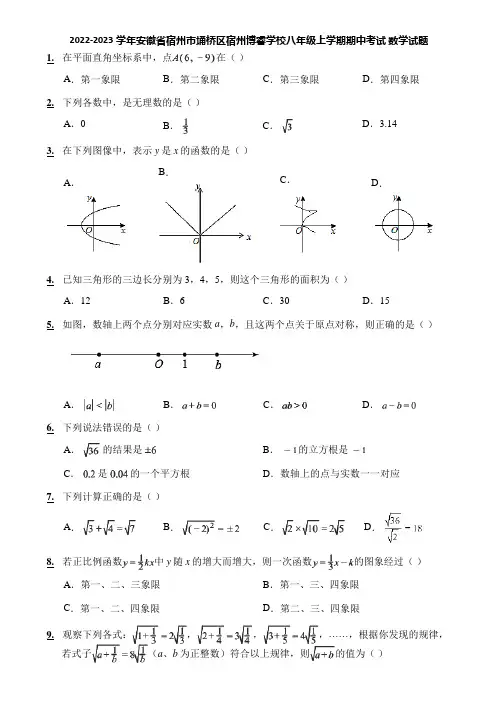 2022-2023学年安徽省宿州市埇桥区宿州博睿学校八年级上学期期中考试 数学试题