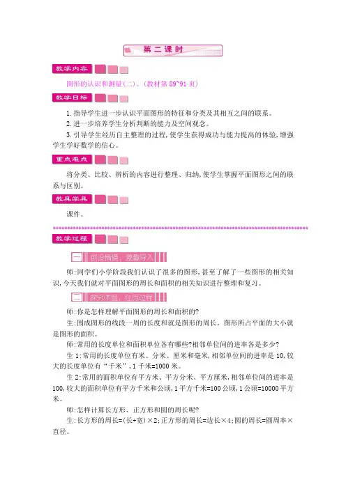 苏教版六年级数学下册第七单元《总复习》7.5 图形的认识 测量(二) 教案