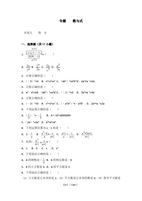 初三数学专题复习之数与式(含答案)