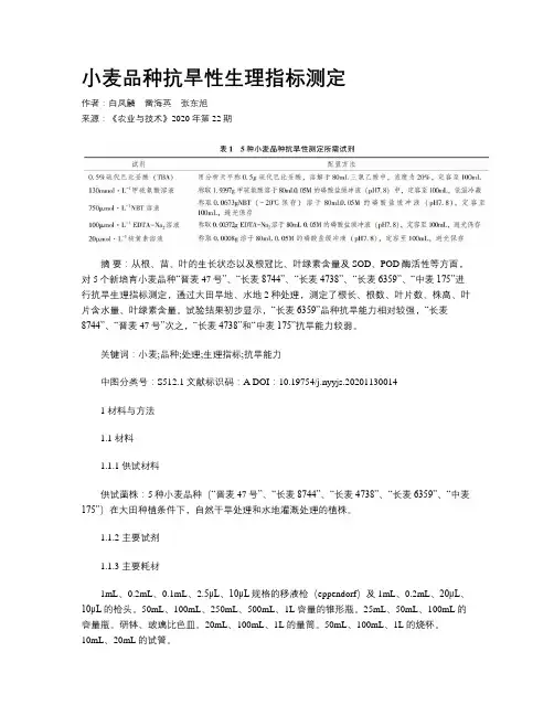 小麦品种抗旱性生理指标测定