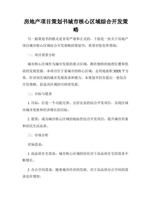 房地产项目策划书城市核心区域综合开发策略