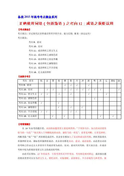 2015年高考语文考点总动员考向12 成语辨析之褒贬误用(解析版)]