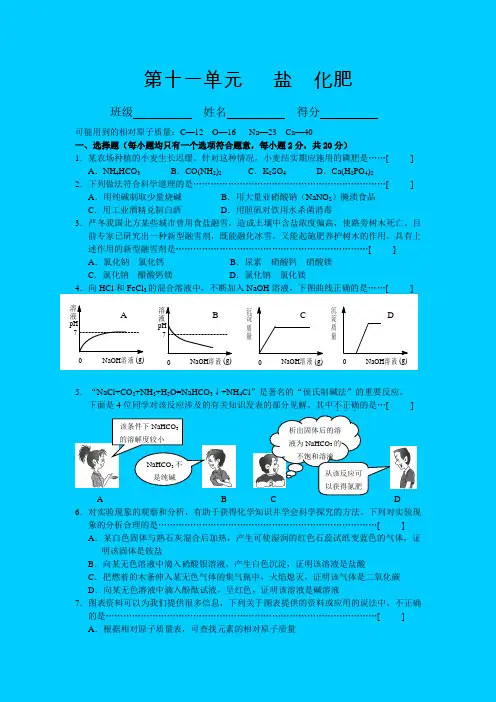 人教版九年级化学第十一单元《盐  化肥》单元测试