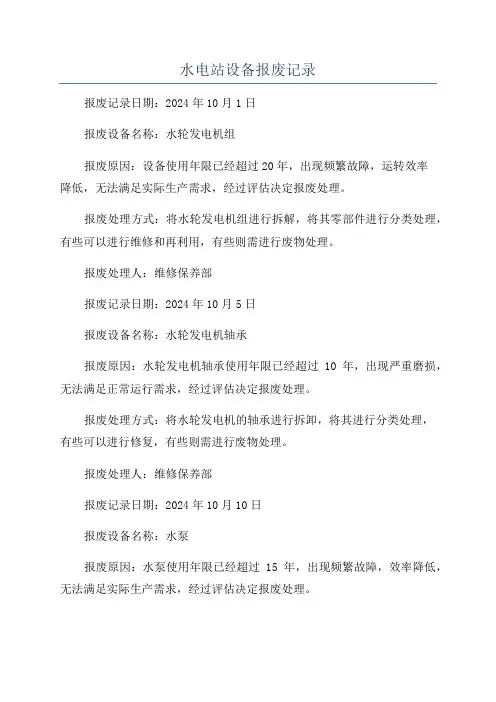 水电站设备报废记录