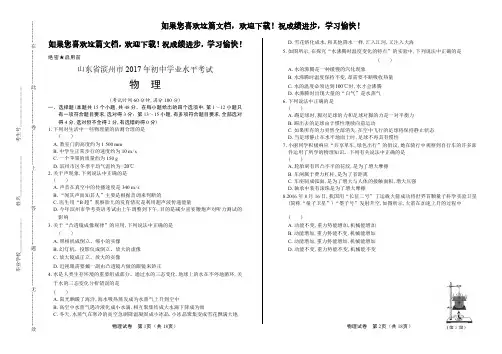 (高清版)2017年山东省滨州市中考物理试卷