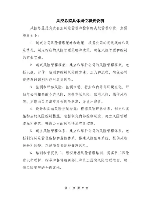 风控总监具体岗位职责说明