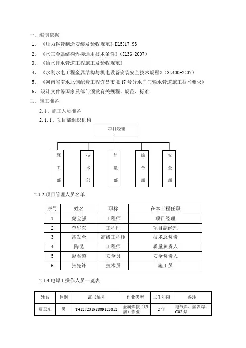 压力钢管安装施工方案