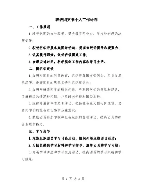 班级团支书个人工作计划