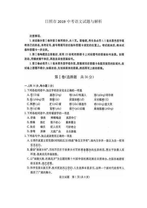 日照市2019中考语文试题与解析