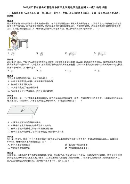 2023届广东省佛山市普通高中高三上学期教学质量检测(一模)物理试题