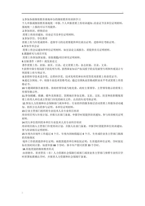 继续教育管理办法 专业学时申报类型需提交相关材料说明