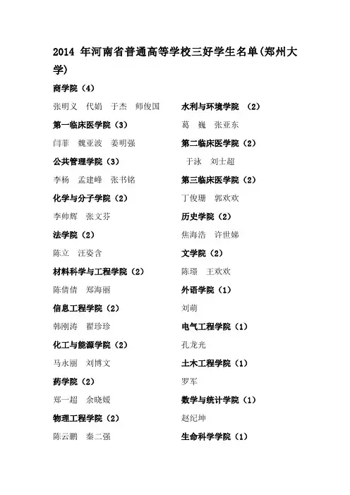 2014河南省三好学生(郑州大学)