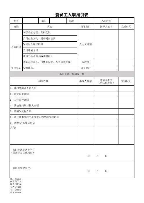 5 新员工入职指引表(导师辅导跟进表)