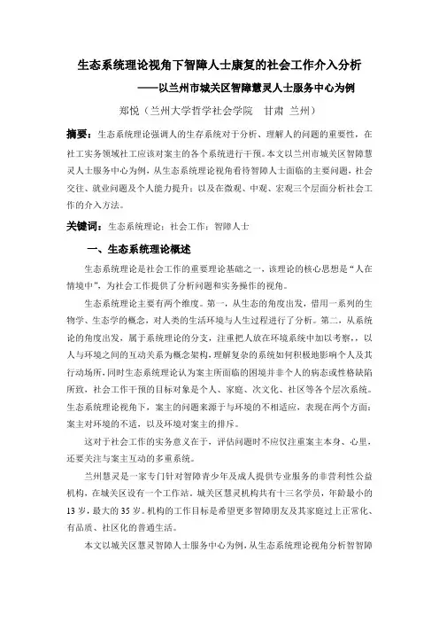 生态系统理论视角下智障人士康复的社会工作介入分析