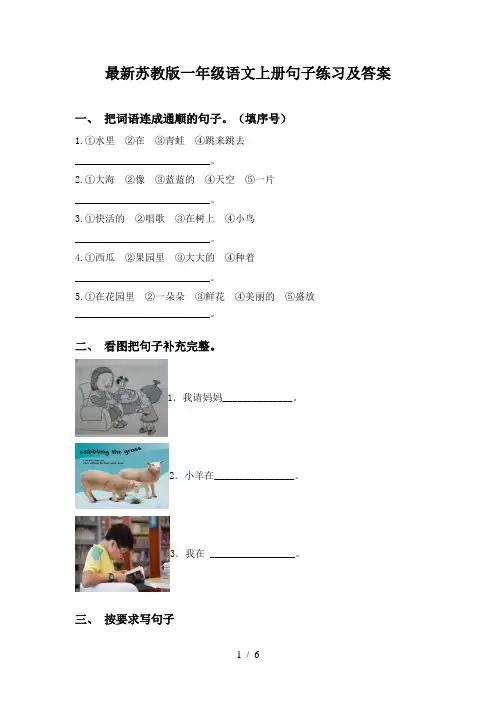 最新苏教版一年级语文上册句子练习及答案