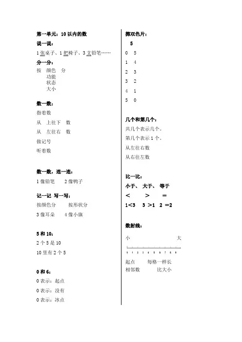 沪教版 数学一年级上学期 第一学期 知识点梳理(第一、二、三、四、五单元)