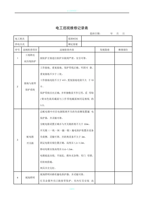电工巡视维修记录表