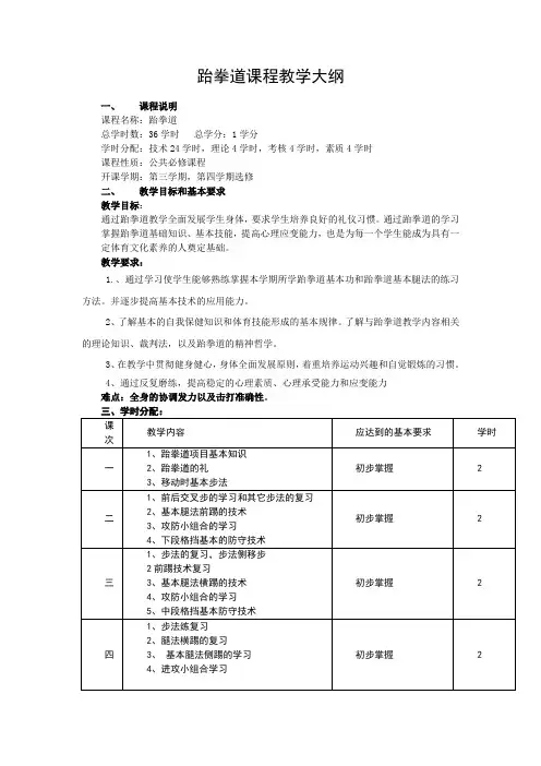 跆拳道教学大纲(模板)
