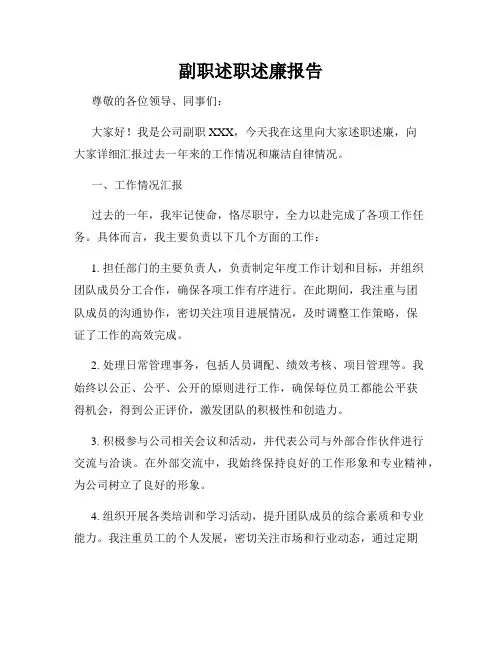 副职述职述廉报告