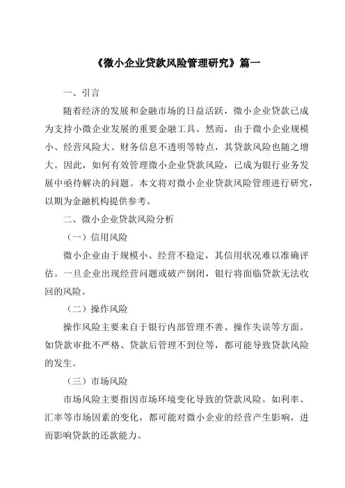 《微小企业贷款风险管理研究》范文