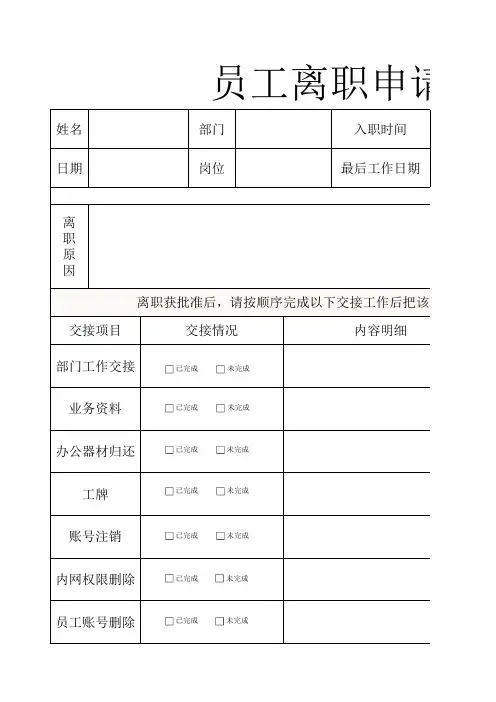 员工离职申请表excel模板