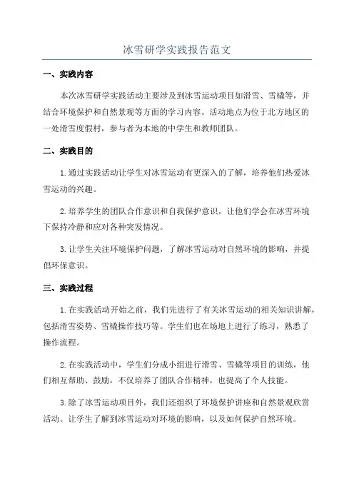 冰雪研学实践报告范文