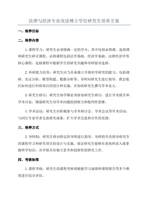 法律与经济专业攻读博士学位研究生培养方案