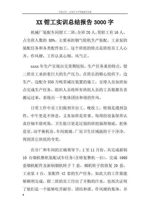 XX钳工实训总结报告3000字doc
