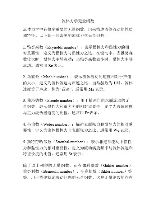 流体力学无量纲数