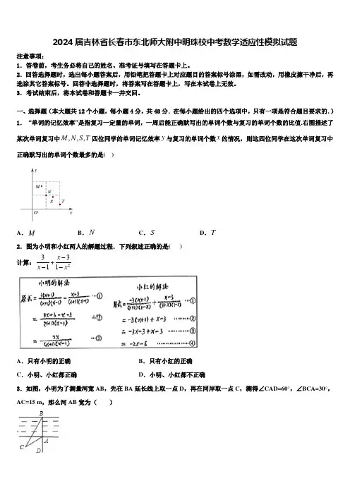 2024届吉林省长春市东北师大附中明珠校中考数学适应性模拟试题含解析