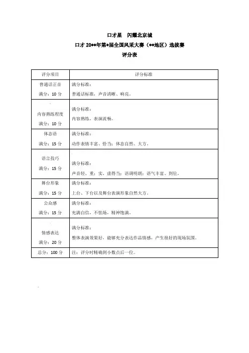小口才-比赛评分表