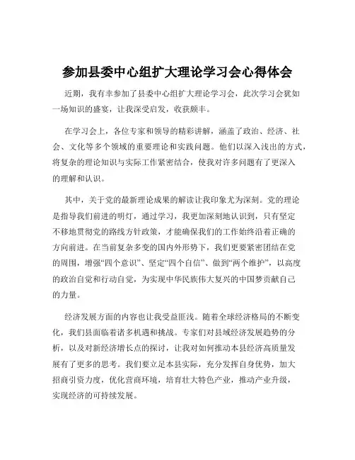 参加县委中心组扩大理论学习会心得体会