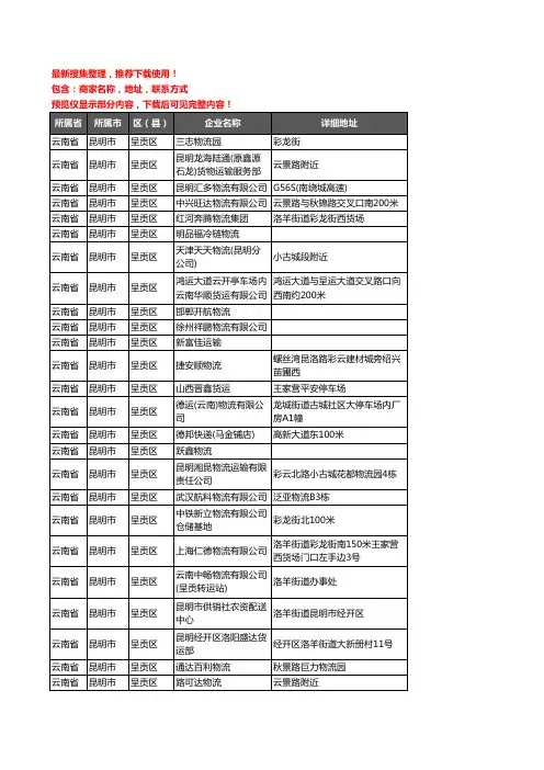 新版云南省昆明市呈贡区货运企业公司商家户名录单联系方式地址大全466家