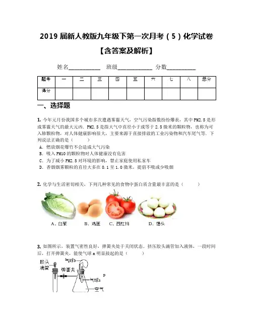 2019届新人教版九年级下第一次月考(5)化学试卷【含答案及解析】