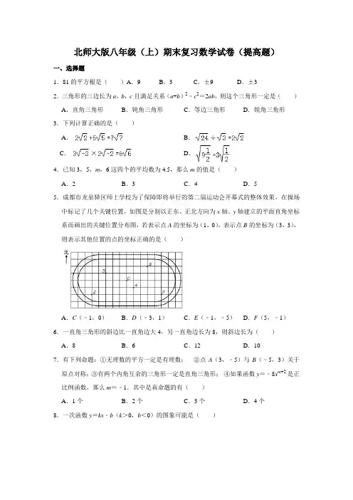 北师大版八年级(上)期末复习数学试卷(提高题)
