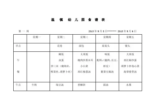 温镇幼儿园食谱表