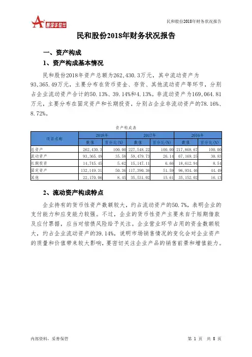 民和股份2018年财务状况报告-智泽华