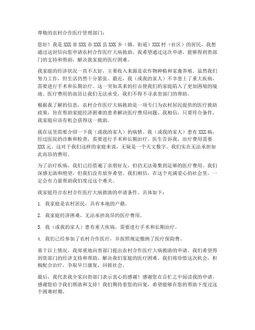 农保大病医疗申请书模板