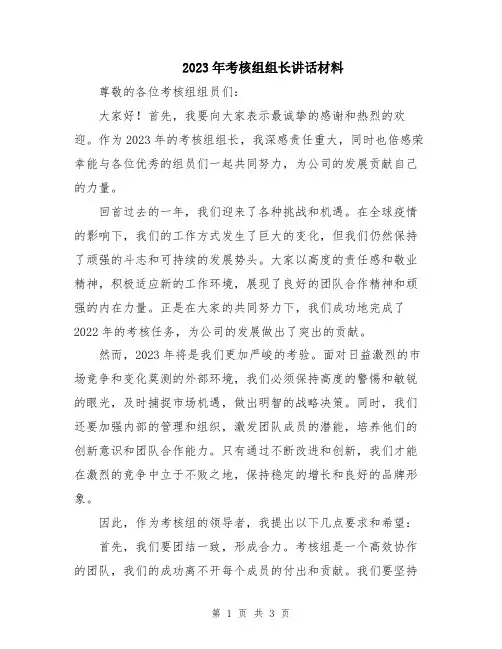2023年考核组组长讲话材料