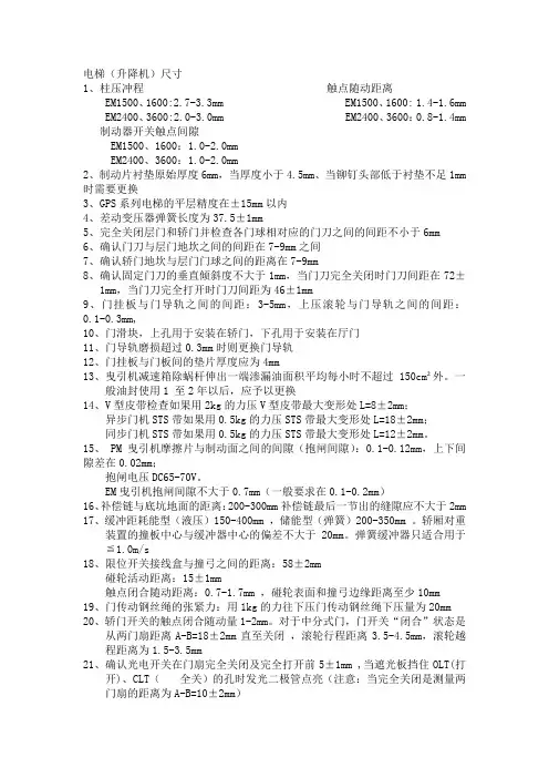 三菱电梯常用尺寸