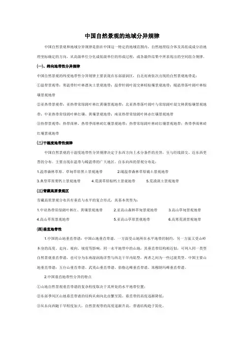 中国自然景观的地域分异规律