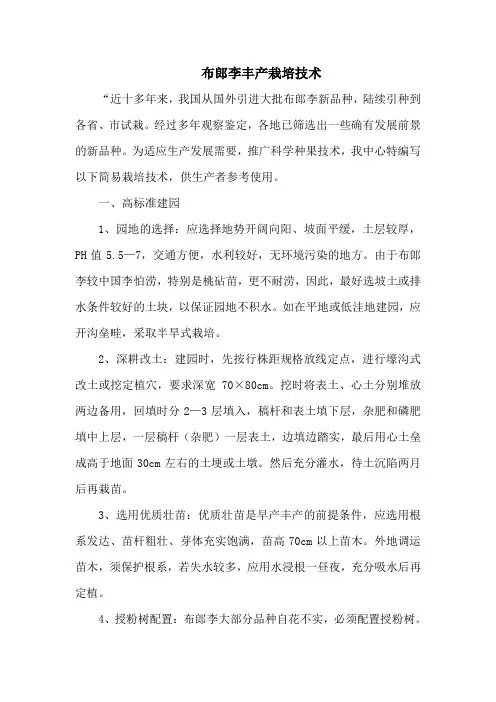 布郎李丰产栽培技术