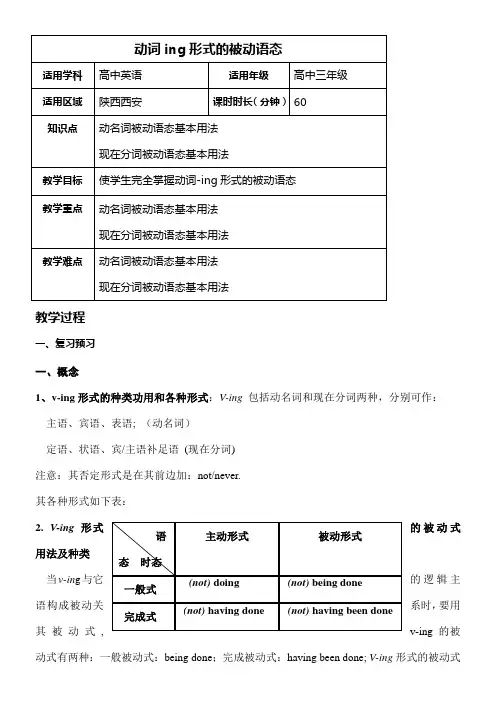 高中动词ing形式的被动语态教案