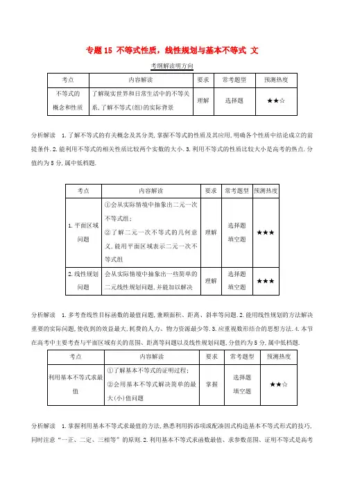 高考数学试题分项版解析专题15不等式性质线性规划与基本不等式文含解析201811241270