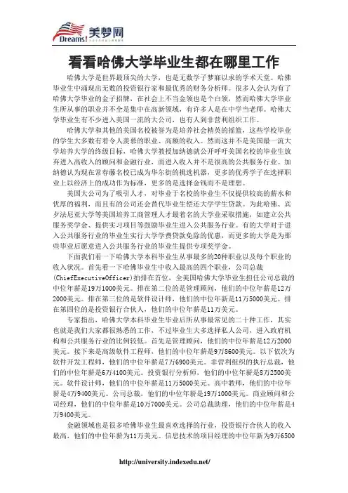 【美梦网】看看哈佛大学毕业生都在哪里工作