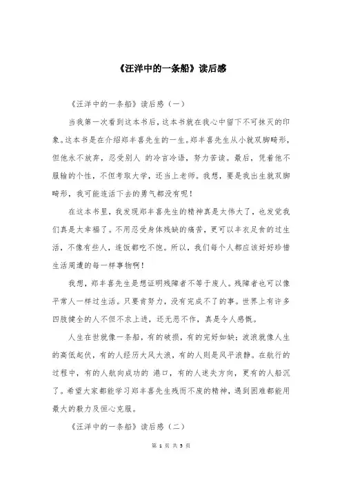 《汪洋中的一条船》读后感