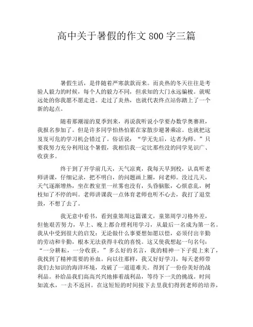 高中关于暑假的作文800字三篇