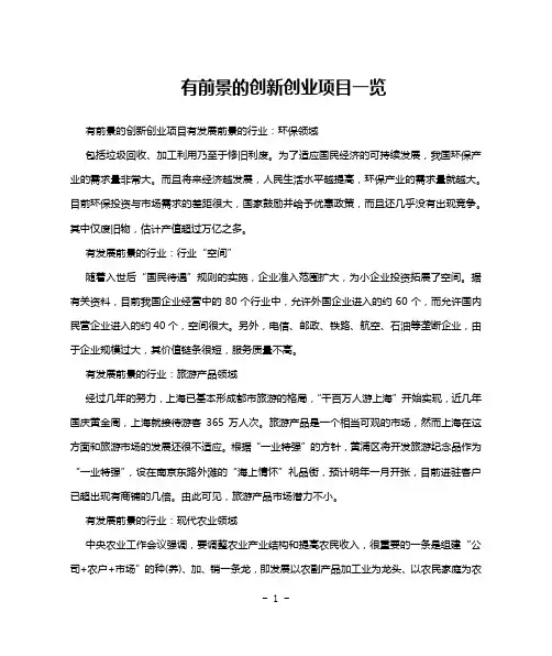 有前景的创新创业项目一览