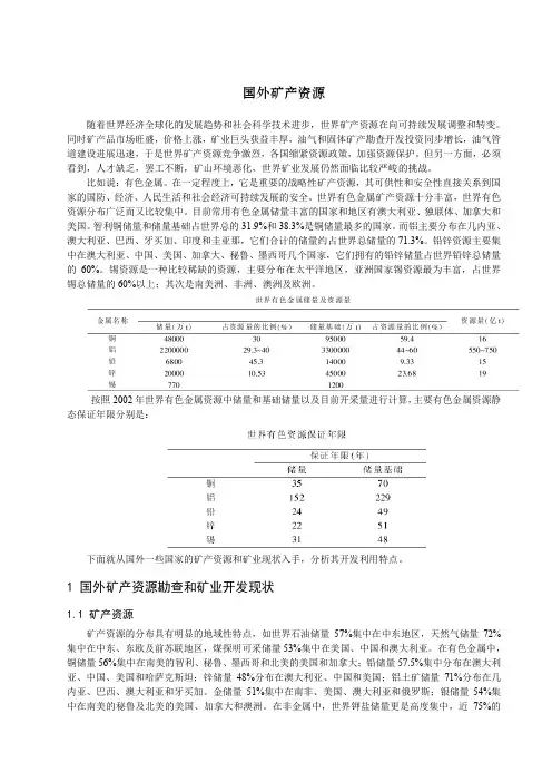 国外矿产资源资源勘查和矿业开发现状
