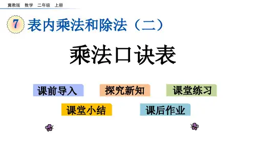 冀教版二年级上册数学 乘法口诀表